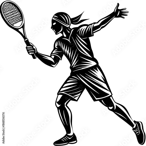 Silhouette of tennis player swing, vector isolated on White Background