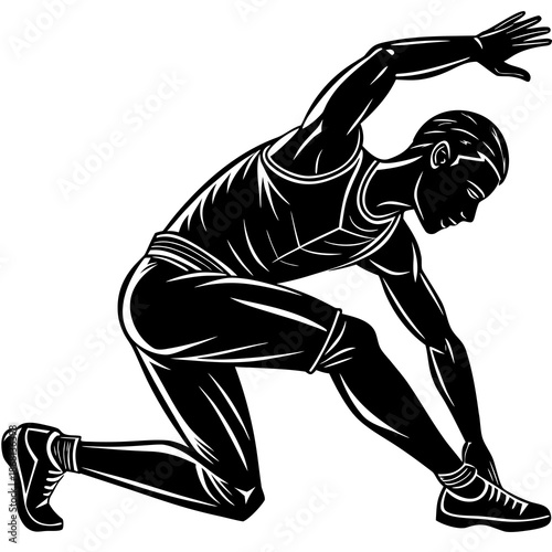 Silhouette of person stretching before run, sports vector isolated on White Background