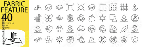 Fabric Feature icon set. Editable stroke.	