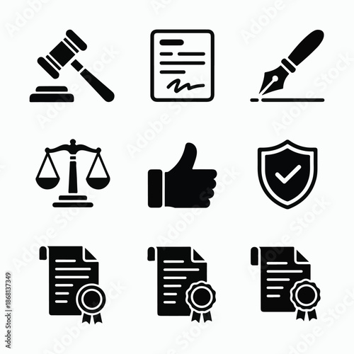 Legal, Compliance, and Justice Vector Icon Set