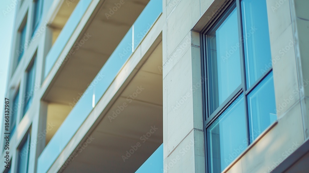 Fototapeta premium Building with balconies and large windows in a modern city setting during the day