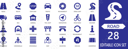 Road filled icons for smart city maps, logistics, and navigation. Minimal vector set for urban , infrastructure, traffic systems, and GPS interface.