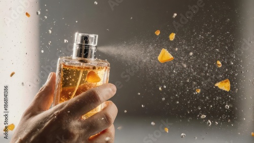Spraying Citrus Perfume - A Refreshing Fragrance Experience with Zesty Notes.