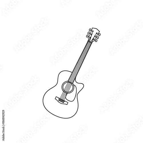 Acoustic Guitar Outline Illustration, Musical Instrument, Stringed Instrument, Vector Art