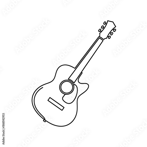 Acoustic guitar outline illustration, simple design, clean lines, isolated on white background.