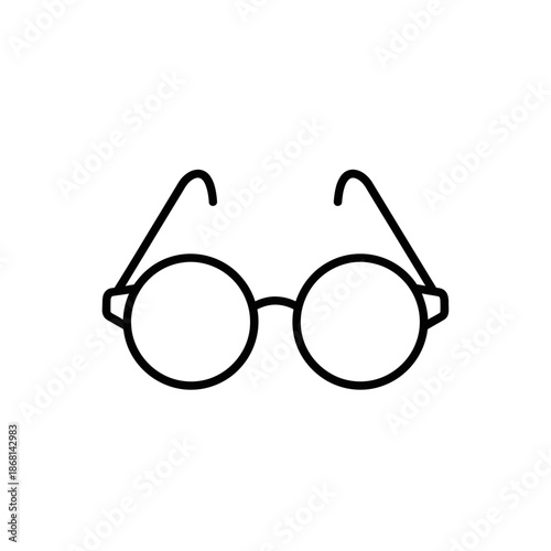 Minimalist round spectacles icon, simple outline eyeglasses illustration on white background