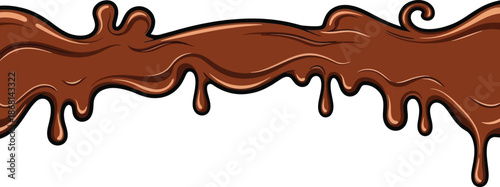 3d realistic vector illustration. Dark and white liquid chocolate melting on a piece of wafer.