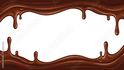 3d realistic vector illustration. Dark and white liquid chocolate melting on a piece of wafer.
