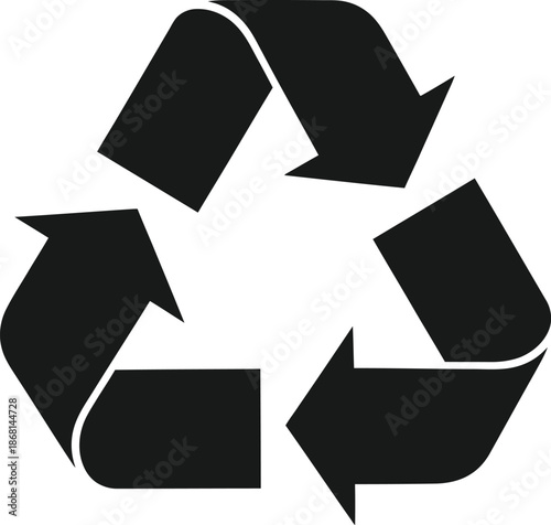 Black recycle logo sign isolated. Eco symbol. PNG with transparent background. Clipping path. Flat lay. Black recycle symbol icon with three chasing arrows.