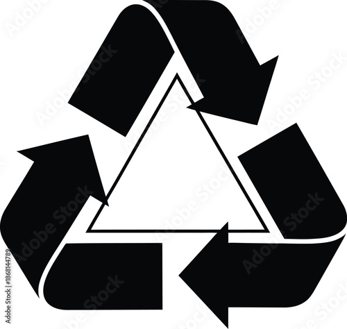 Black recycle logo sign isolated. Eco symbol. PNG with transparent background. Clipping path. Flat lay. Black recycle symbol icon with three chasing arrows.