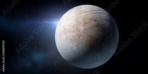 Europa Moon in Space with Icy Cracked Surface
