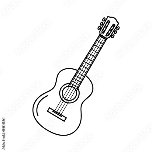 Acoustic Guitar Outline Vector Illustration - Simple Musical Instrument Icon