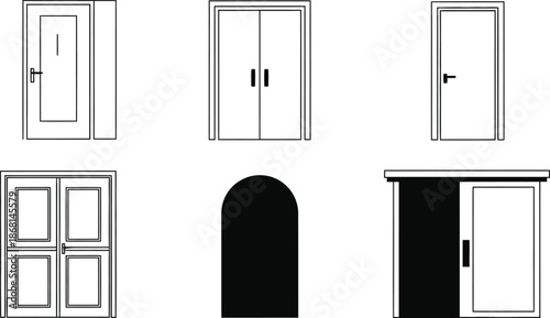 Minimalist black silhouette icon of an open two-door cabinet with round handles, flat vector design isolated on white background