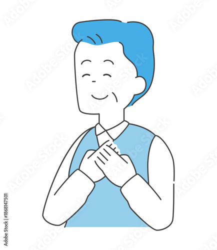 ホッとするシニア男性のイラスト　ベクター