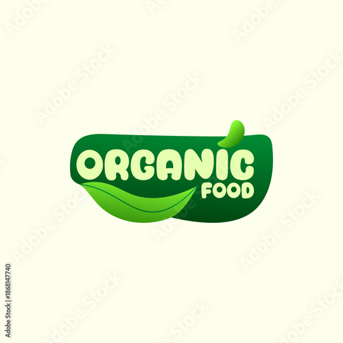 Illustration Organic Food Product Label Gradient Green Color Nature Leaf Eco Design Logo Icon Template Vector