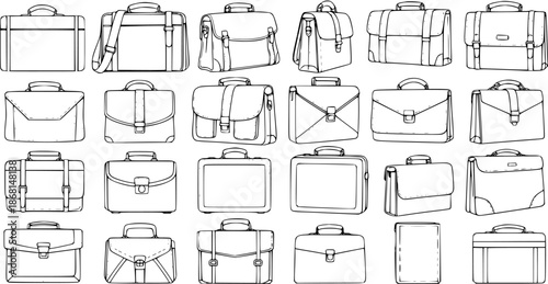 Diverse Collection of Briefcases and Business Bags, Illustrated Line Art