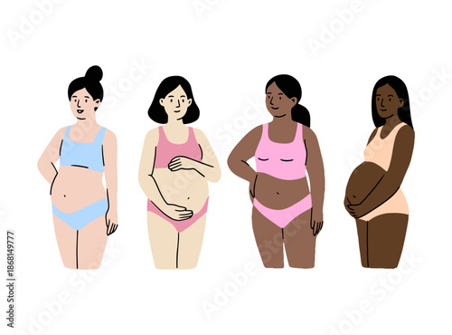 Diverse Pregnant Women, Motherhood Vector Collection,Modern Flat Maternity Design