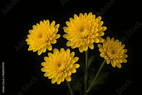Yellow Chrysanthemum Flowers on Dark Background, High-Contrast Macro Floral Art