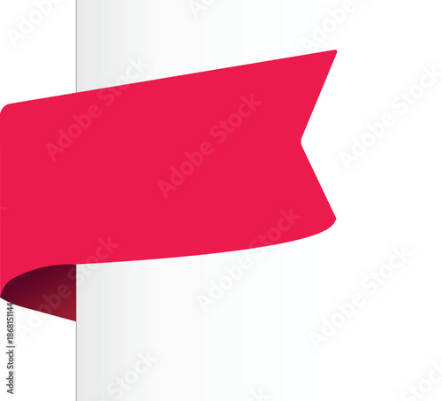 pink ribbon banner wrapped around white cylinder showing curved flowing design for promotional label decoration element isolated on white background.