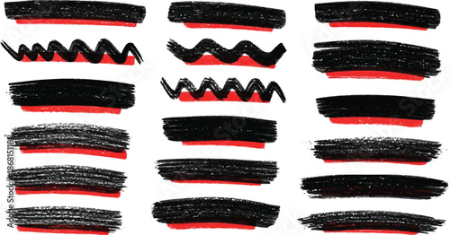 Mega bundle of different ink brush strokes:rectangle,square and round freehand drawings.Ink splatters,grungy painted lines,artistic design elements:waves,circles,triangles.Vector paintbrush set.