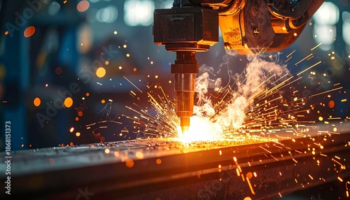 Abstract art is being created by welding steel to produce a work of art