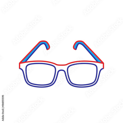 Modern Eyeglasses Silhouette with Red and Blue Accents
