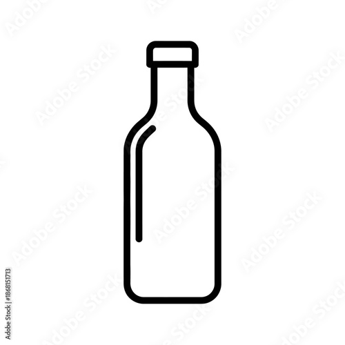 Simple Line Art Icon of a Glass Bottle on White Background