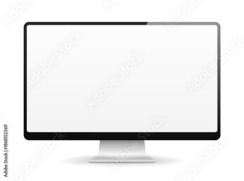 Modern computer monitor with blank white screen and silver stand