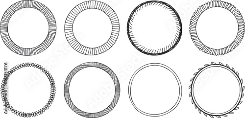 Circle and oval doodle frames, hand drawn sketch style borders, rough brush line art rings, decorative round elements