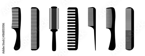 Comb for Hair. Professional barber comb for man or woman haircut. Hairdresser salon equipment. Hair cutting carbon comb tail. Hairbrushes and combs icon.