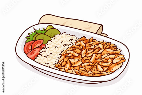 Doner Plate Prepared with Lavash Bread and Garnishes.