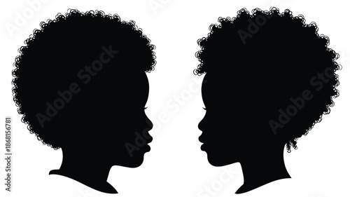 Two african women facing each other detailed afro hairstyles silhouette