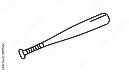 Simple black and white illustration of a baseball bat line art silhouette