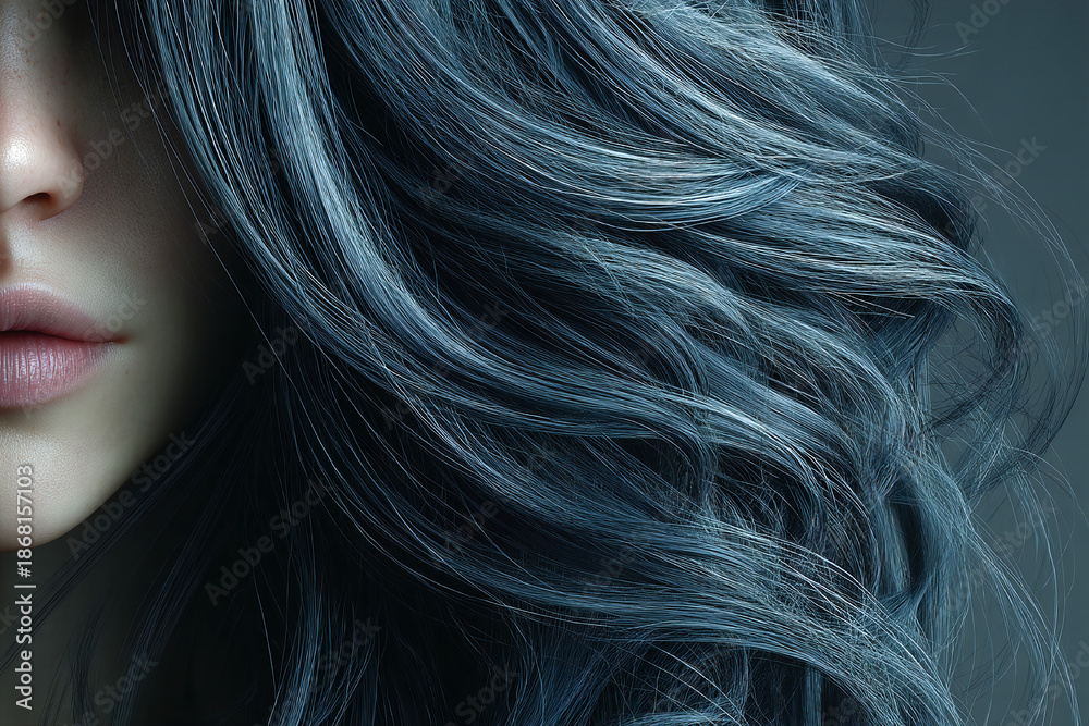 Naklejka premium Curly grey hair sways softly against a neutral background in a calm setting Generative AI
