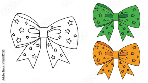 Colorful bow illustrations with star patterns a delightful decorative silhouette