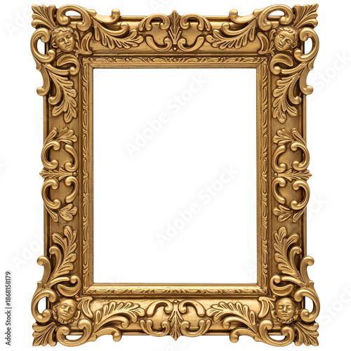 Golden Ornate Frame Empty White , Baroque Carved Wood with Cherubs