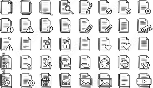 File Icon Set: Documents, Folders, and Actions - Vector Illustration