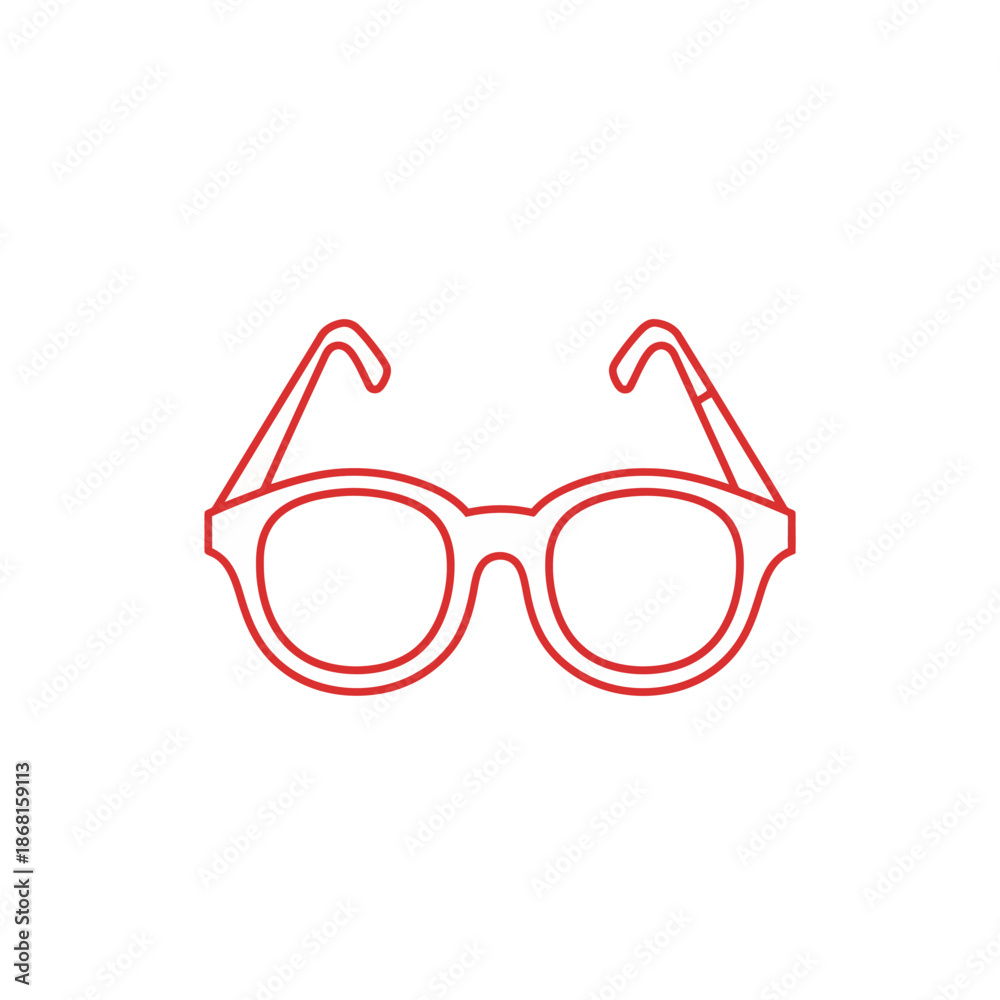 Fototapeta premium Red Outline Glasses Icon, Simple Vector Illustration