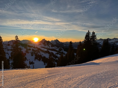 sunset in the swiss mountains