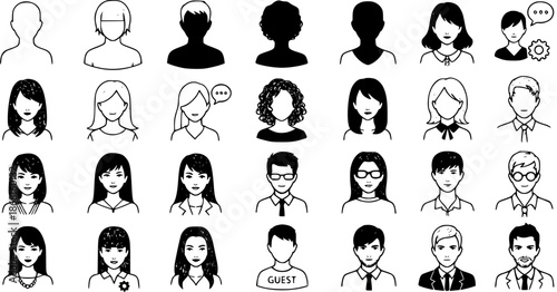 Collection of diverse user profile avatars and people icons in various styles for web and app design