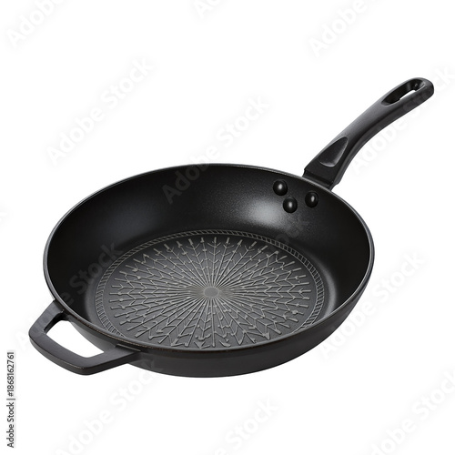 Black Non-stick Frying Pan with Helper Handle and Textured Surface White