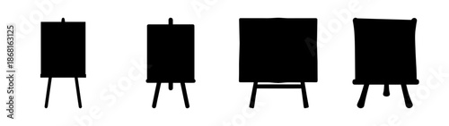 Four stylized blackboard easel silhouettes isolated on white for creative projects