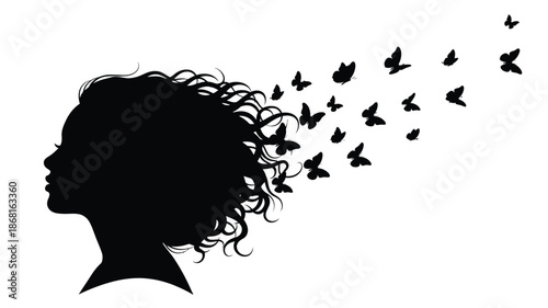 Woman s profile with birds flying from her hair a striking silhouette