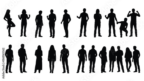 Collection of diverse human figures in black silhouette