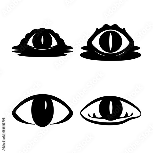 Collection of stylized black and white reptilian and animal eyes in a minimalist design
