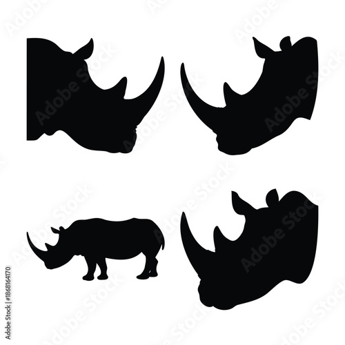 Diverse rhino silhouettes capturing the powerful essence of these magnificent creatures