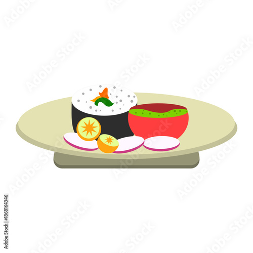 Bowl with Rice Soup and Banana Illustration