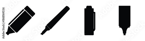 Collection of four black marker pen icons showing different styles and angles