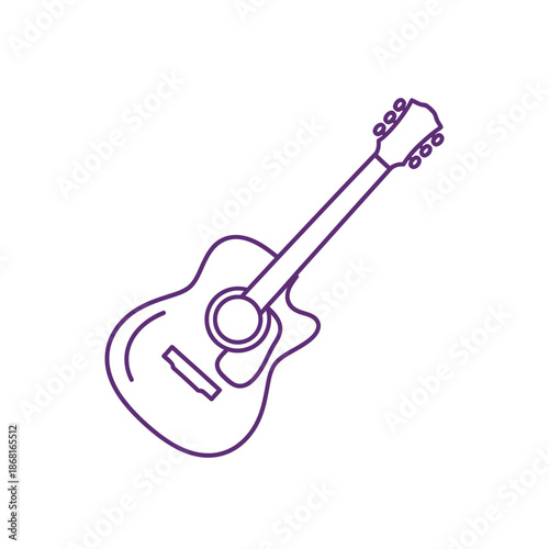 Acoustic guitar outline, simple line art, isolated on white background, music concept