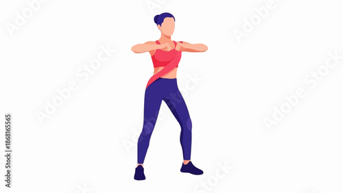 A stylized, flat illustration of a person in athletic wear performing an exercise